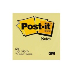 3m Post-it 654 Yapışkanlı Not Kağıdı 76*76mm Sarı 100yp. - 3M
