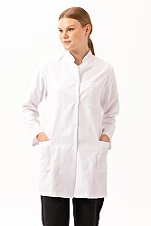 Adiantum Kadın Doktor Öğretmen Laboratuvar Önlüğü - Beyaz, Uzun Kollu, Rahat Kesim - 