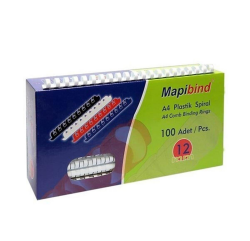MAPİBİND A4 PLASTİK SPİRAL BEYAZ 12MM 100LÜ - MAPİBİND
