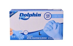 DOLPHİN NİTRİL MAVİ PUDRASIZ MUAYENE ELDİVENİ L BEDEN - DOLPHIN