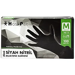 Has-pet Siyah Nitril Pudrasız Muayene Eldiveni M Beden - HASPET