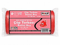 Korur 72*95 Eko Endüstriyel Battal Boy Çöp Poşeti 300 Gr. Kırmızı - KORUR