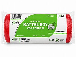 Korur 72*95 Endüstriyel Battal Boy Çöp Poşeti 400 Gr. Kırmızı - KORUR
