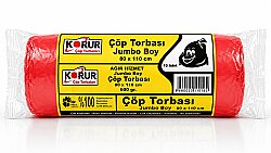 Korur 80*110 Ağır Hizmet Jumbo Boy Çöp Poşeti 600 Gr. Kırmızı - KORUR