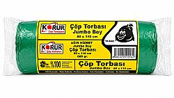 Korur 80*110 Ağır Hizmet Jumbo Boy Çöp Poşeti 600 Gr. Yeşil - KORUR