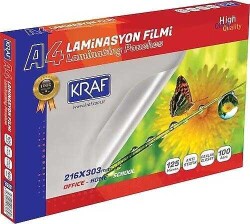 KRAF LAMİNASYON FİLMİ PARLAK A4 125MIC 100LÜ 2124 - KRAF