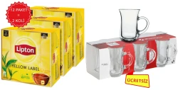 LİPTON YELLOW LABEL BARDAK POŞET ÇAY 100*2GR (12 PAKET) + PAŞABAHÇE 55411 KULPLU ÇAY BARDAGI 6LI (1 PAKET) - 1