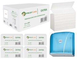 PROFCAN EXTRA Z KATLI DİSPENSER HAVLU 200*12 (5 KOLİ) + PALEX Z KATLI HAVLU DİSPENSERİ ŞEFFAF MAVİ (1 ADET) - 2