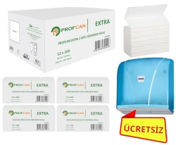PROFCAN EXTRA Z KATLI DİSPENSER HAVLU 200*12 (5 KOLİ) + PALEX Z KATLI HAVLU DİSPENSERİ ŞEFFAF MAVİ (1 ADET) - 1
