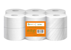 PROFCAN MİNİ JUMBO TUVALET KAĞIDI 4KG / 98MT *12 RULO (5 KOLİ) + PALEX STANDART JUMBO TUVALET KAĞIDI DİSPENSERİ ŞEFFAF-MAVİ (1 ADET) - 2