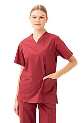Santolina V Yaka Üniforma - Doktor, Hemşire, Sağlık Çalışanları İçin Rahat Ve Dayanıklı Scrubs Bordo - 